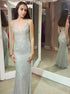 Elegant Silver Sheath Spaghetti Straps Sequined Prom Dress LBQ0063